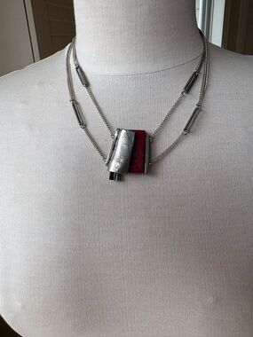 ANNE-MARIE CHAGNON Silver Chain Necklace with Red Accent Pendant